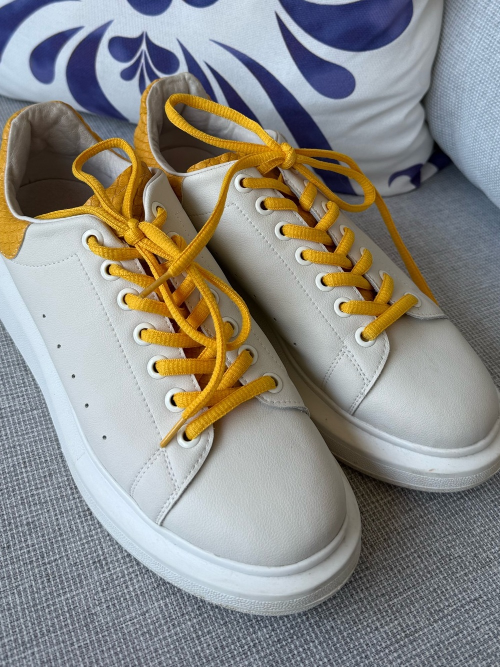 ATELIERS Off White Leather Sneakers with Mustard Yellow Accents size 38 or 7.5US